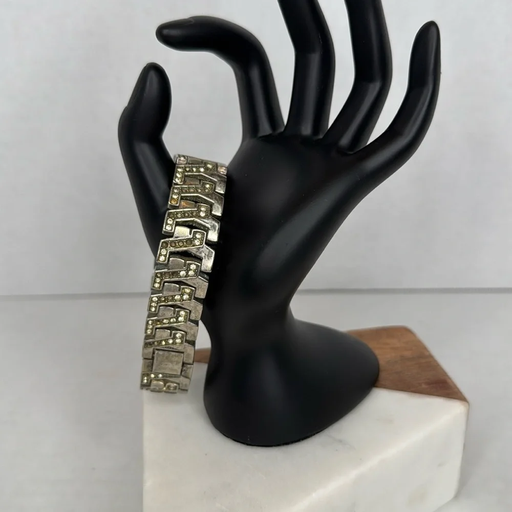 Vintage Art Deco bracelet 1930s-1940s clear Rhinestone glass chrome plate C22